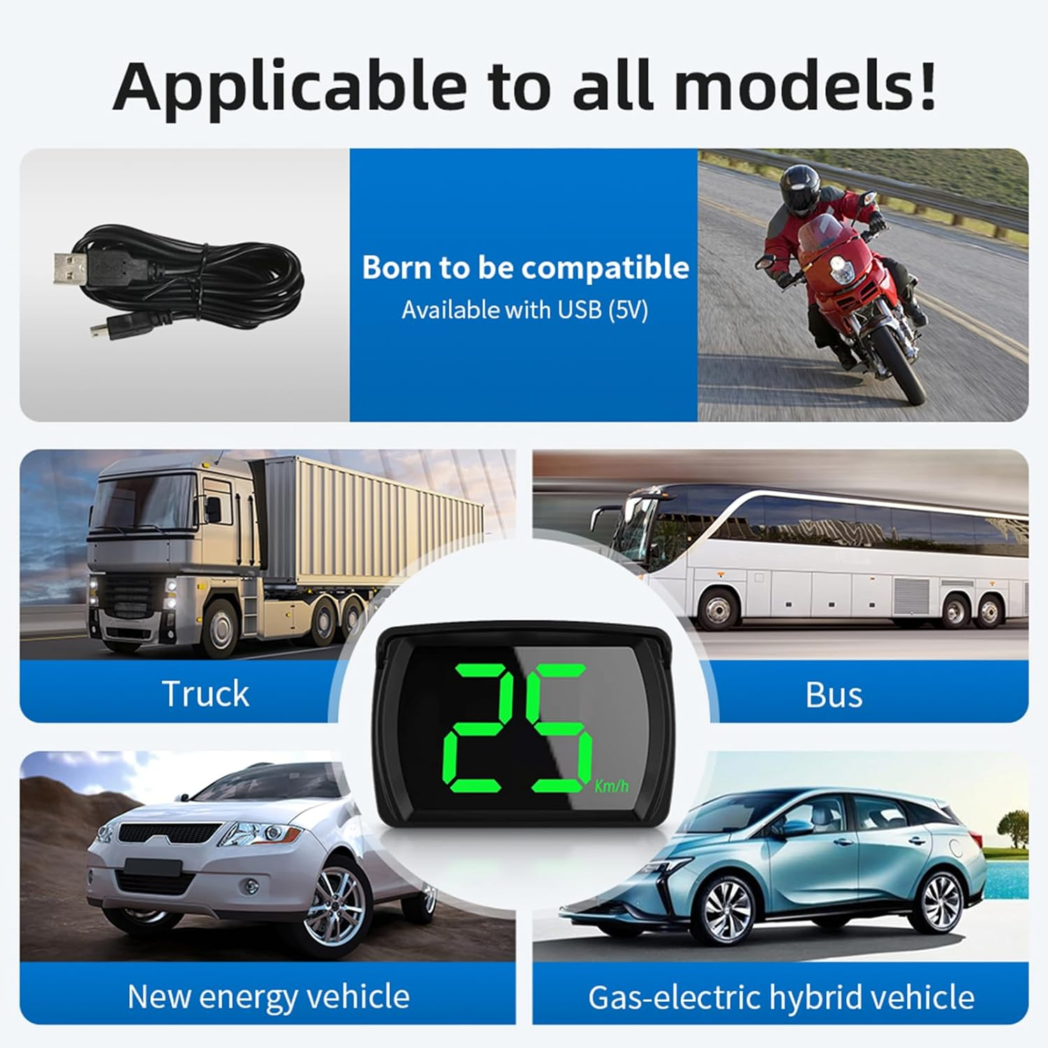 Heads-Up Display Digital Speedometer GPS KM/H Speedometer for Car Trucks Plug and Play Large Screen High-Definition Display image number 1