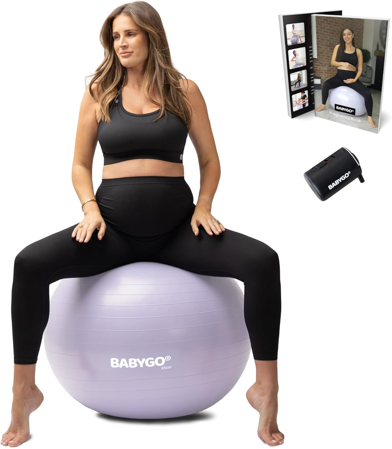 BABYGO Birthing Ball Pregnancy Maternity Labor & Yoga Ball + Our 100 Page Pregnancy Book, Exercise, Birth & Recovery Plan, Anti-Burst Eco Friendly Material, Includes Pump 65Cm, 75Cm