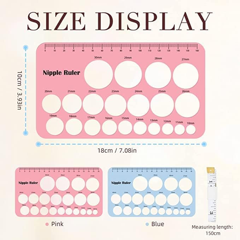 4 Pcs Nipple Rulers, Nipple Ruler for Flange Sizing Measurement Tool, Soft Silicone Flange Size Measure for Nipples Breast Flange Measuring Tool New Mothers Musthaves (Pink+ Blue) image number 2