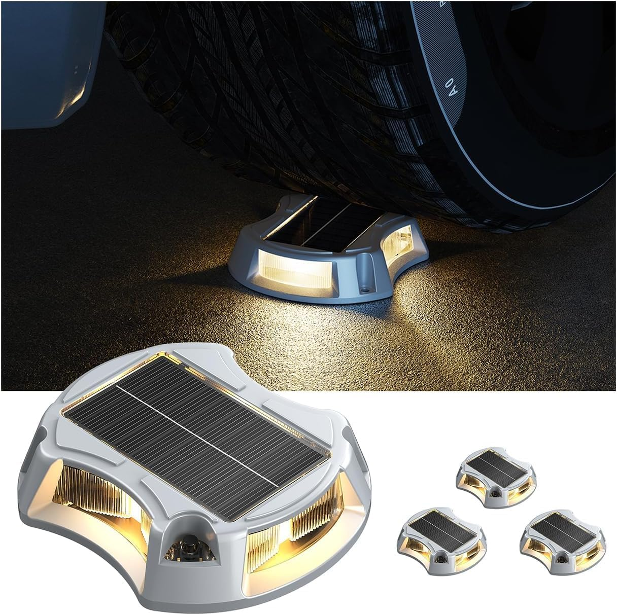 4Pack Solar Driveway Lights, Aluminum Alloy Solar Deck Light,Ip68 Outdoor Waterproof Marine Dock Lights, Multi-Color Wireless Light for Garden Path and Walkway[Rgb/Fix-Color/Strobe] image number 1