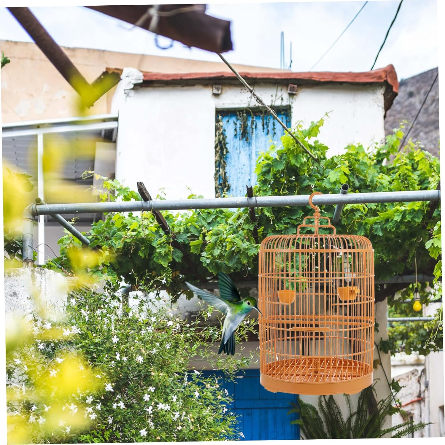 Levemolo Bird Cage for outside Plastic Hanging Bird Cage round Top for Birds and Decorative image number 2