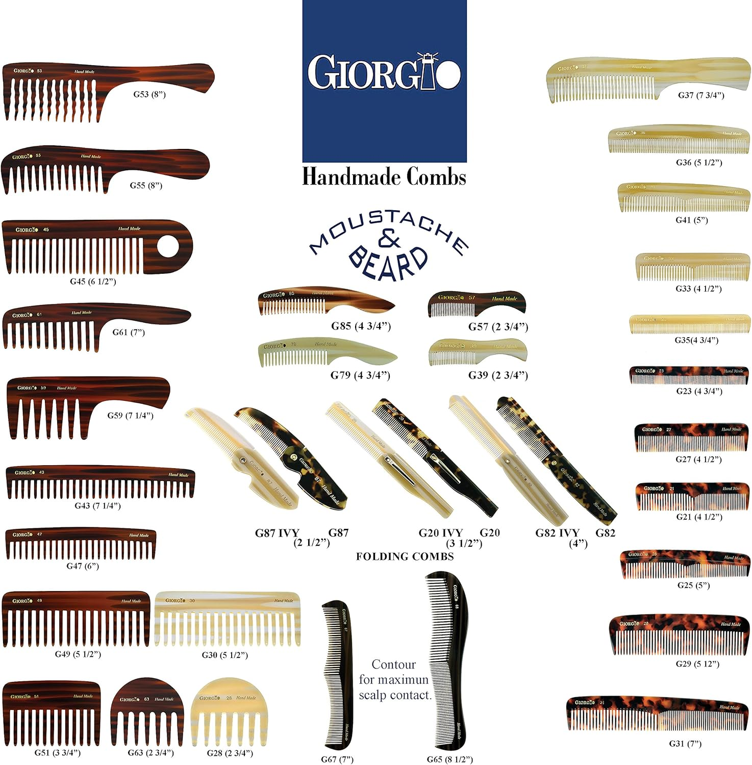 Giorgio G28 2 3/4" Hand Made Ivory Detangling Comb - Wide Teeth Flexible Comb, Hand-Made of Quality Durable Cellulose, Saw-Cut and Hand Polished (2 Pack, Ivory) image number 4
