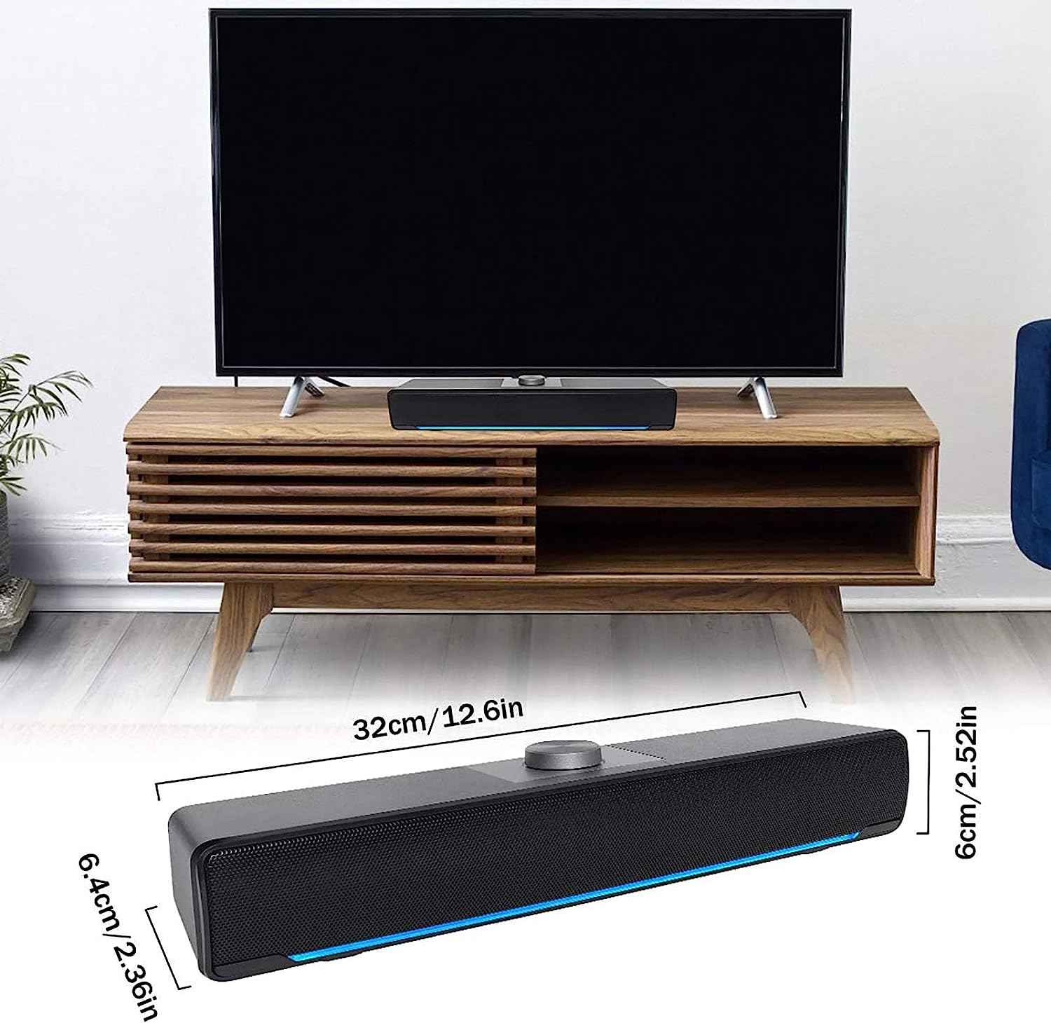 Aufine PC Speakers, Computer Speakers Wired Soundbar USB LED Powered Speakers with Powerful Stereo, 3.5Mm Aux Input, Speakers with Knob Volume Control for PC, Desktop, Laptop, Black image number 2