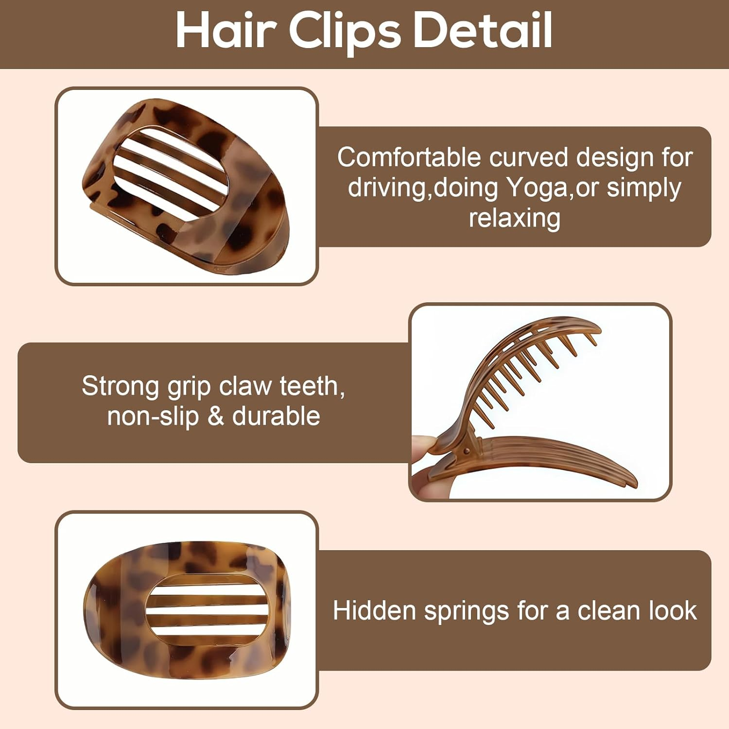 Tzylomirx 4 Pack Flat Leopard Hair Clips for Women, Matte Hair Claw Clips with Curved Design - Strong Hold for Thin Thick Hair, Hair Accessories for Girls - Ideal for Lying Driving (4 Colors) image number 4