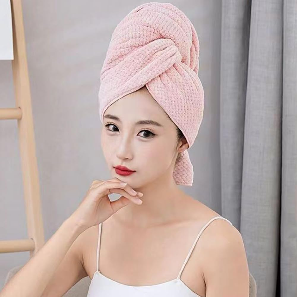 2 Pack Large Microfiber Hair Towel,Hairs Wraps for Women Wet,Fast Drying Turban,Super Absorbent Drying Towel with Elastic Strap anti Frizz Head Towels Wrap for Curly image number 3