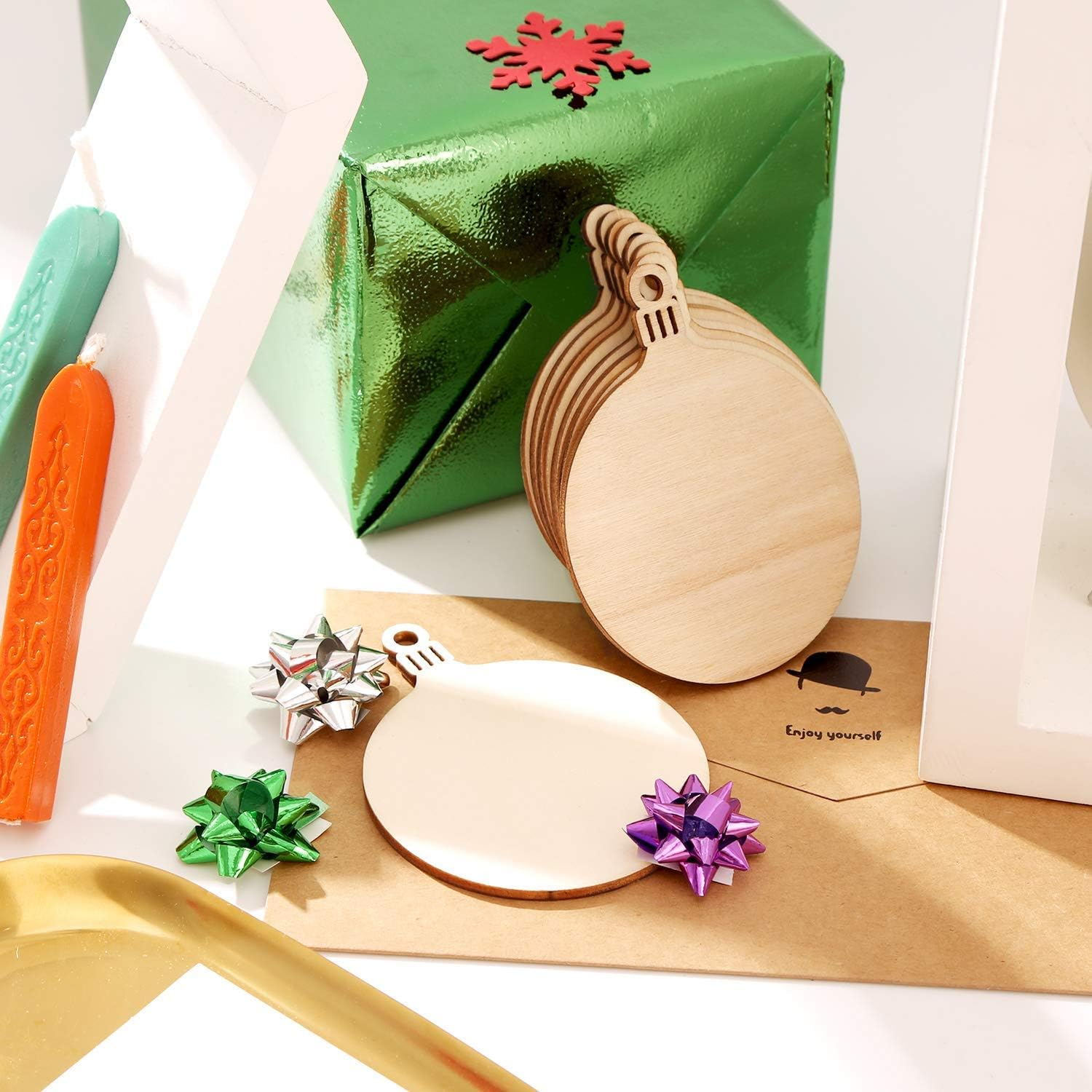 60 Sets round Wood Slices Blank Wood Discs Wood Baubles Pendant Ornaments