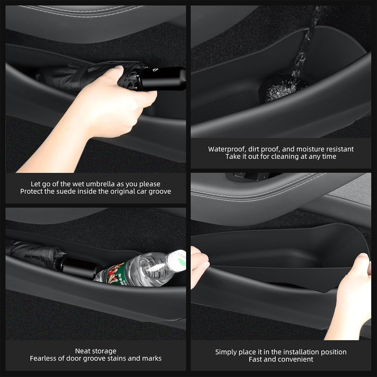 4PCS Door Side Pocket Storage Box Compatible with Tesla Model Y Juniper 2025 Front & Rear Door Pocket Inner Organizer Trays TPE Compatible with Model Y Juniper Accessories (Black) image number 6