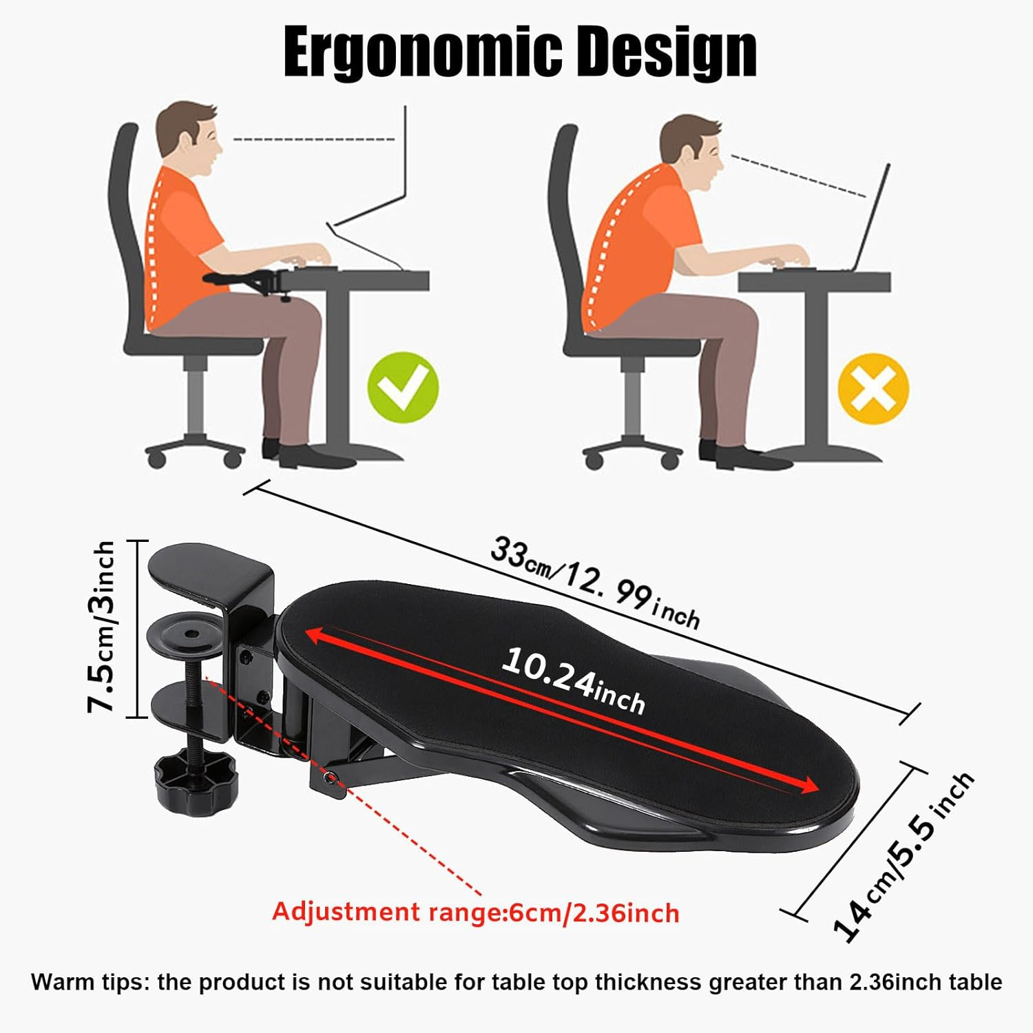 Hovadova Computer Arm Rest for Desk, 180&deg; Adjustable Rotating Desk Extender Tray, 90&deg; Foldable Elbow Arm Support, Ergonomic Desk Arm Wrist Rest Shelf for Home and Office image number 2