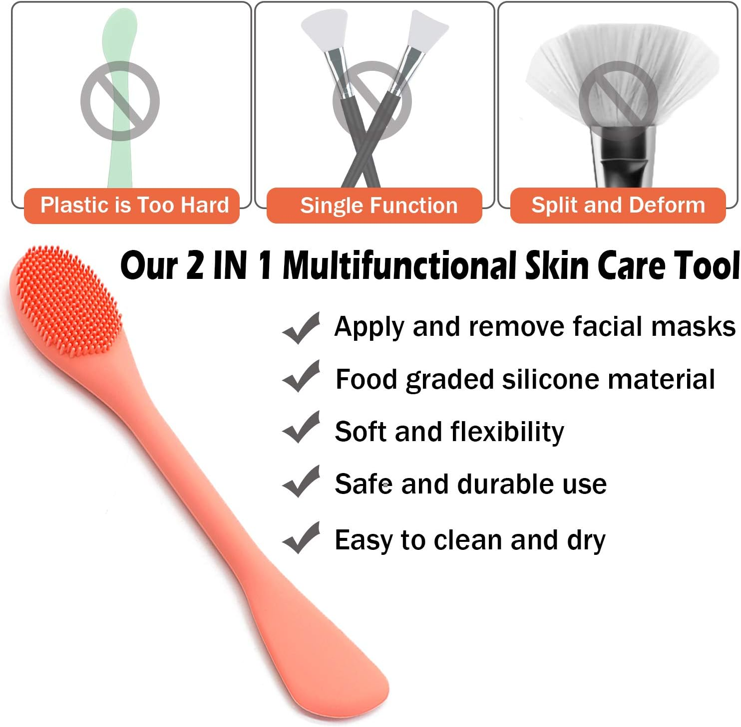 Rampula Silicone Face Mask Brush, Face Scrubber for Gentle Exfoliating & Hairless Moisturizers Applicator Tools for Apply Mud, Clay, Charcoal Mixed Mask, Cream, Lotion - Orange+Dark Blue image number 3