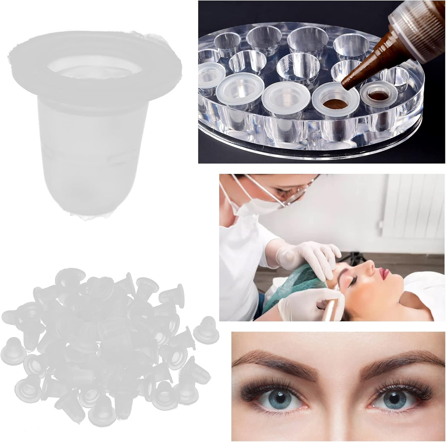 Watris Veiyi Pack of 100 Tattoo Colour Caps, Silicone Tattoo Cups, Tattoo Ink Cups for Eyebrow Tattoos, Lip Tattoos (S) image number 3
