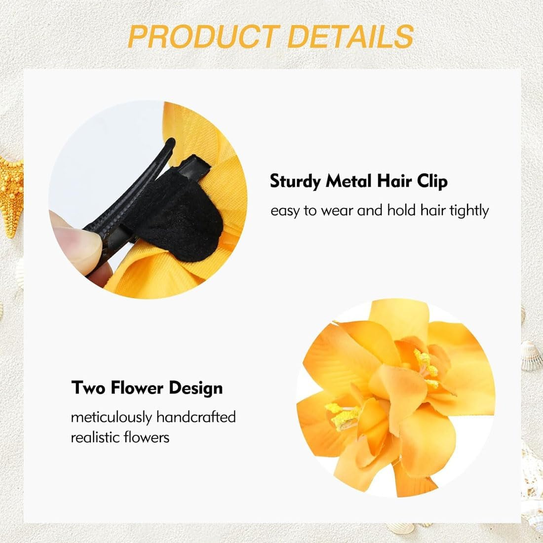 SIRLOMU Pack of 6 Hawaii Double Orchid Clips, Flower Clips for Women and Girls, Children'S Jewellery, Women Party Styling Needles for Wedding and Holiday, Artificial Flowers (Colourful) image number 2