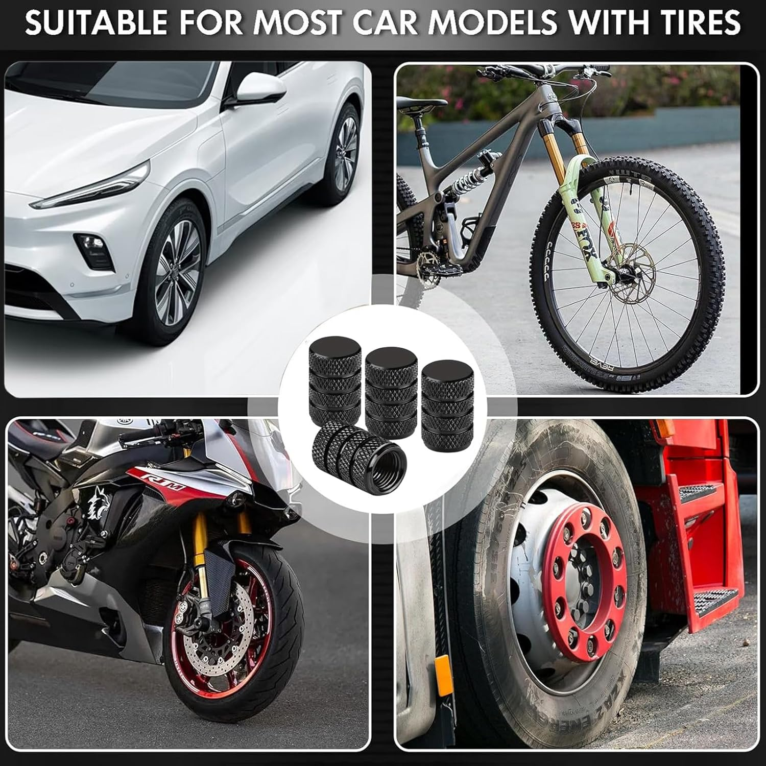 8Pcs Black Metal Tire Valve Caps,Waterproof and Dustproof, Universal for Cars, Motorcycles, Bicycles image number 3