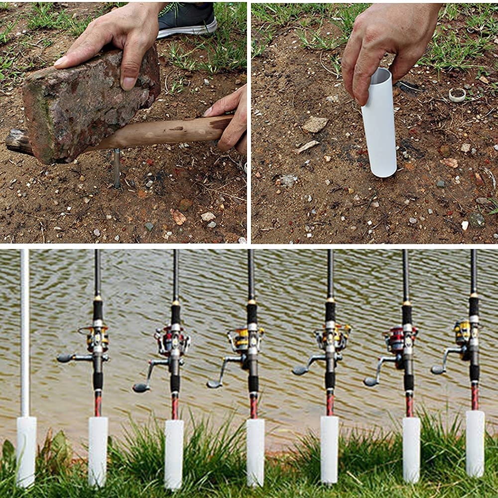 Fishing Rod Holder, 4 Pack Fishing Pole Holders Ground, Rod Holders for Bank Fishing, Beach Support Stand Reinforced PVC, 4 Free Alarm Bells image number 3