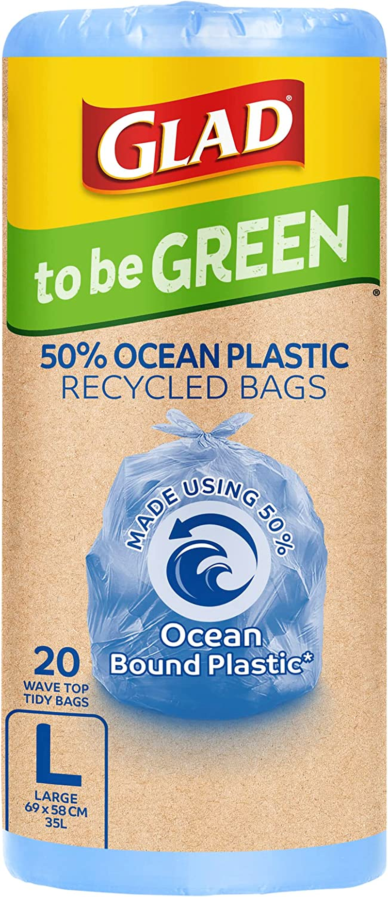 Glad to Be Green Ocean Recycled Bin Liner Bag, Large 35L (Pack of 20) image number 2