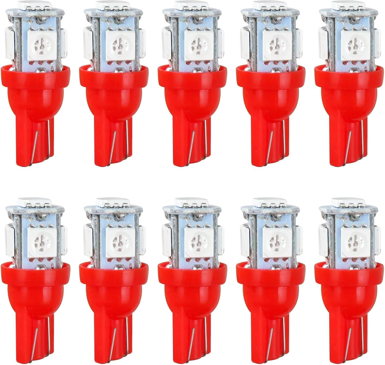 DOORYARD 10X Replacement for T10 5Smd 194 168 Light Bulb Wedge Tail Plate Parker 5050 Interior Globe Dash, 12 * 28Mm, 12V, Red - Red image number 6