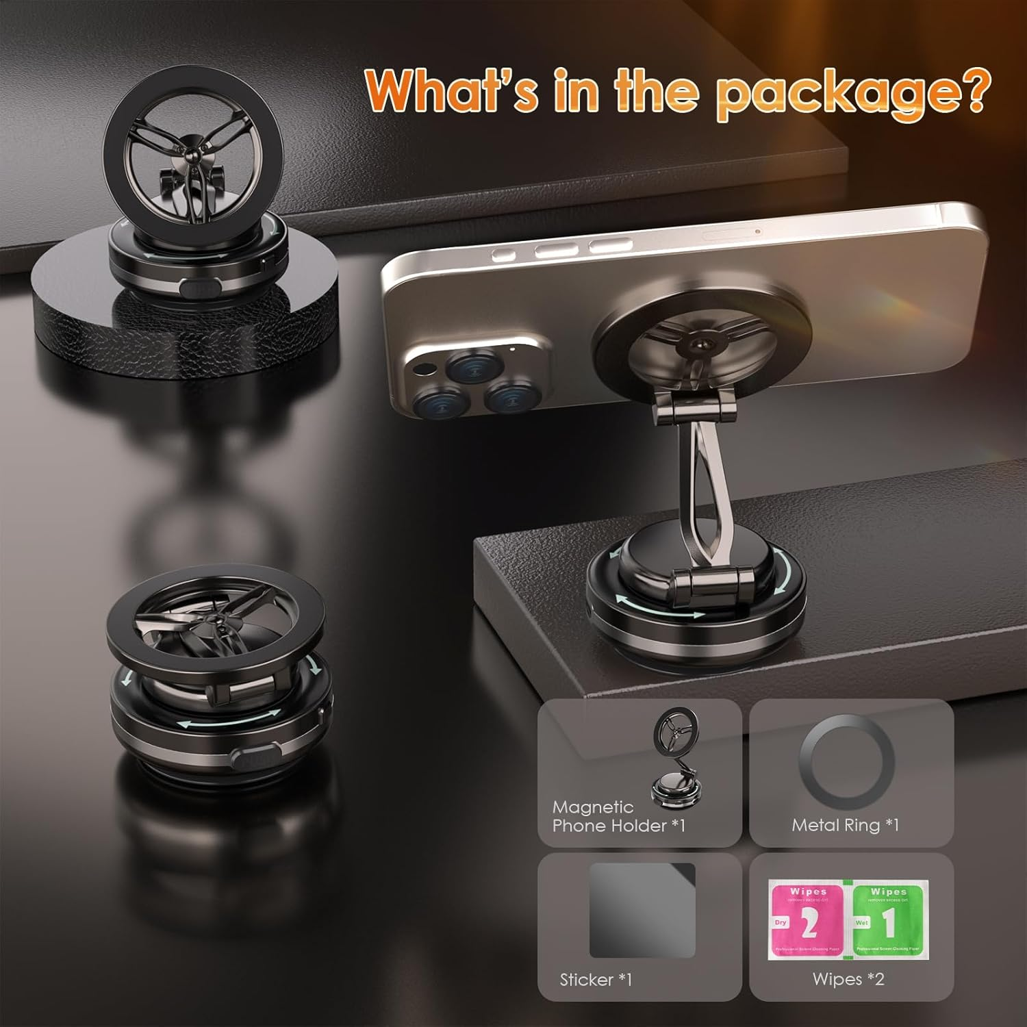 360&deg; Electric Magnetic Vacuum Phone Holder, Double Sided Attachment Car Phone Mount, Hands Free Magnetic, Double Sided Holder for Car Dashboard Mounting, Smooth Surfaces (Black) image number 5