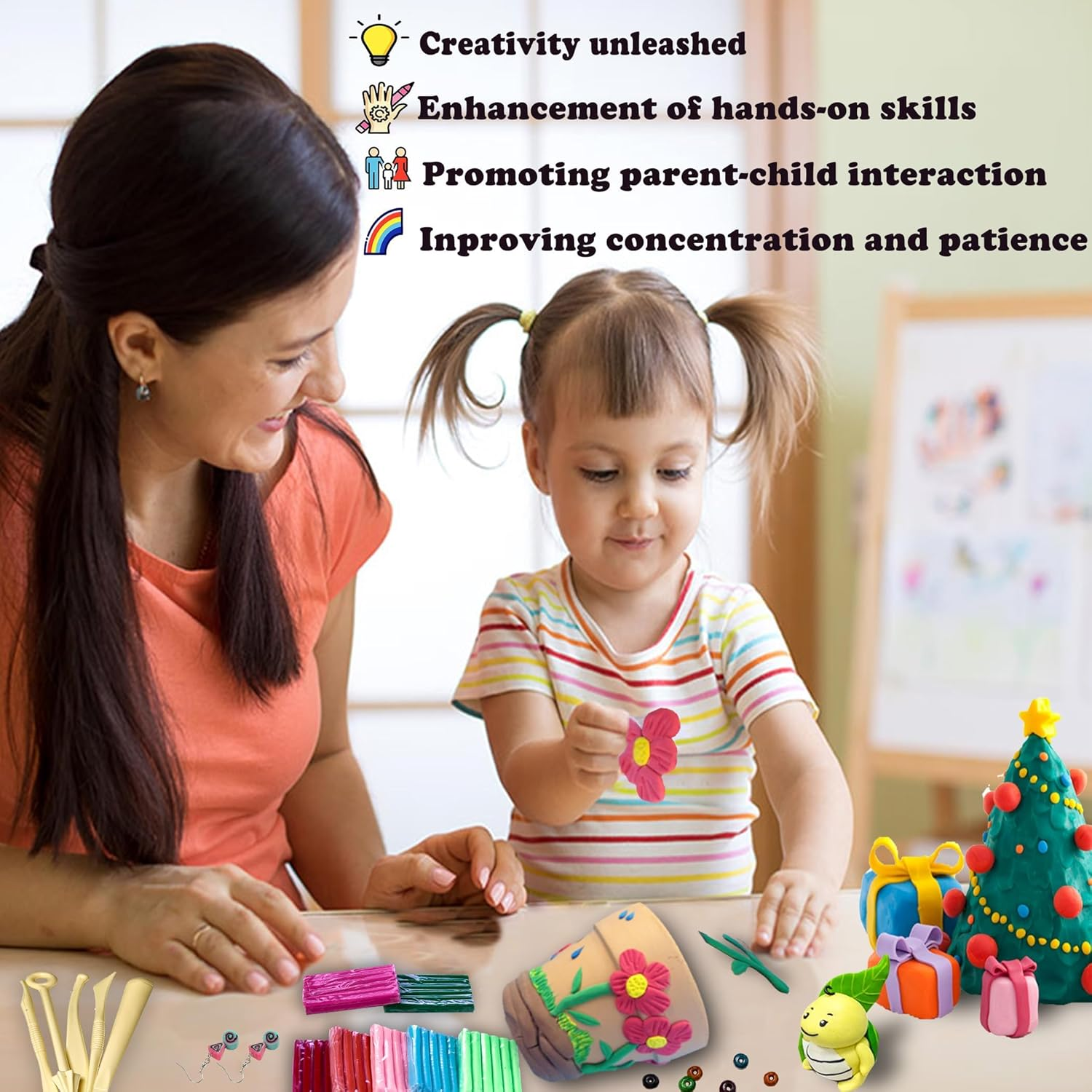 Polymer Clay 50 Colors,Yowamho Modeling Clays for Kids DIY Starter Kits, Oven Baking with Sculpting Tools, Ideal for Children Adults and Artists image number 3