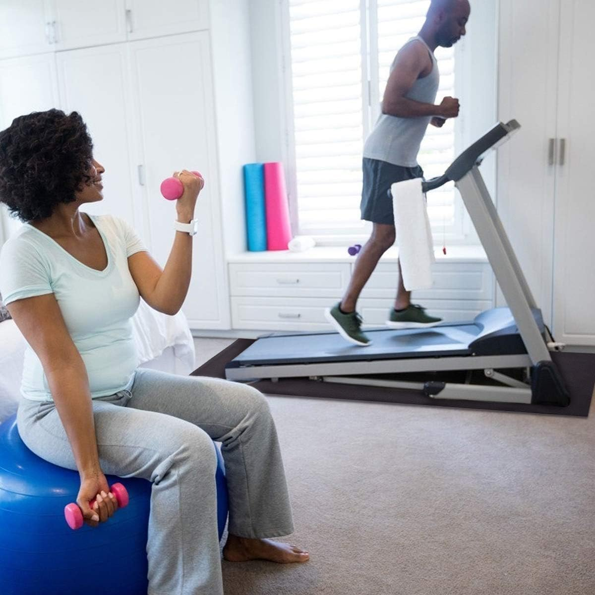 Costway Exercise Mat, Black, High-Density PVC, Floor Protection Mat for Treadmill, Stationary Bike, Elliptical Trainer, Spin Bikes image number 3