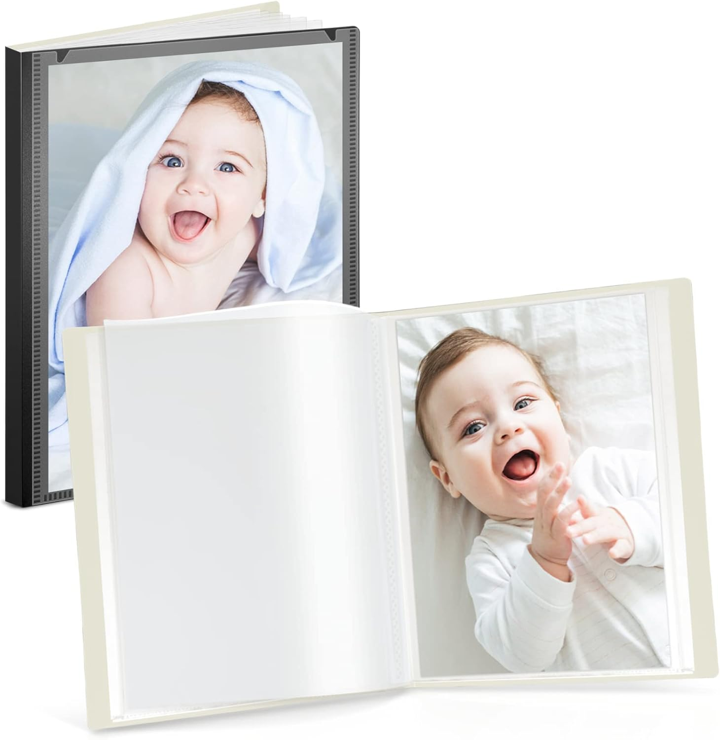 CRANBURY Small Photo Album 5X7 (Black) - 2-Pack Photo Book, Each Shows 48 Pictures, Mini Picture Binder with Customizable Cover, Baby Albums with 5X7 Photo Sleeves