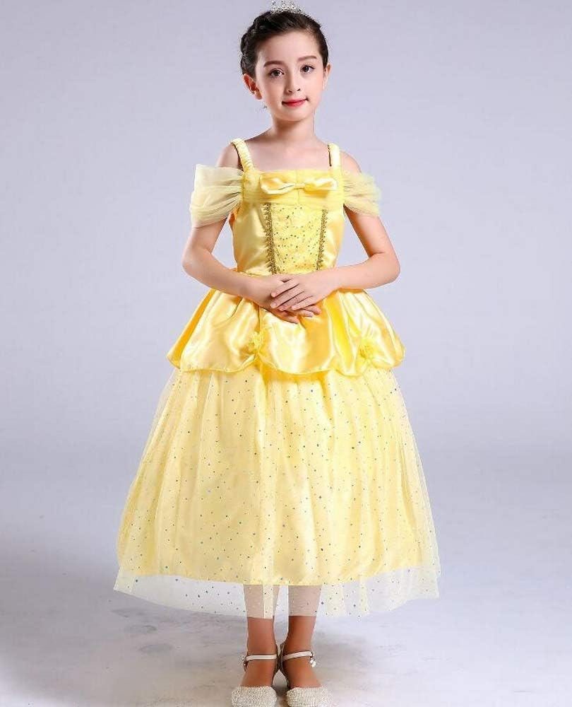 Little Girls Princess Belle Costume off Shoulder Layered Dress Up image number 3