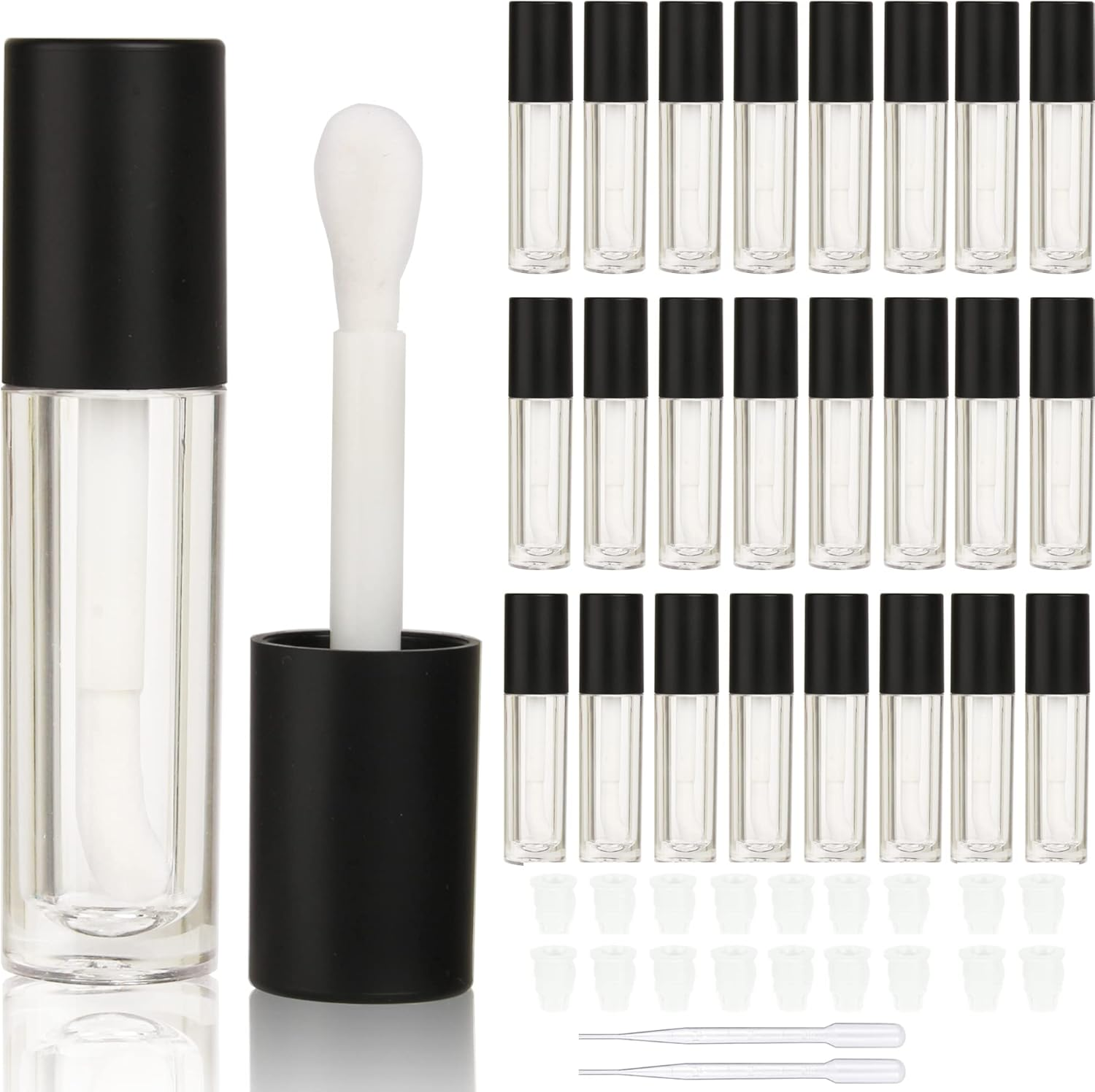 COSIDEA 24 Pcs Empty 5Ml Big Brush Frosted Lip Gloss Tube White round Lipgloss Tubes Container with Big Doe Foot Wand