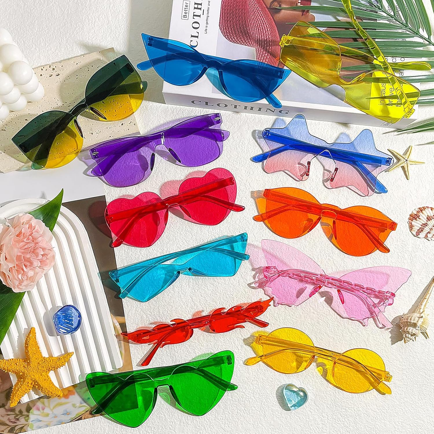 24 Mixed Style Rimless Sunglasses Retro Colored Party Glasses Funny Bachlor Pool Costume Accessories image number 1