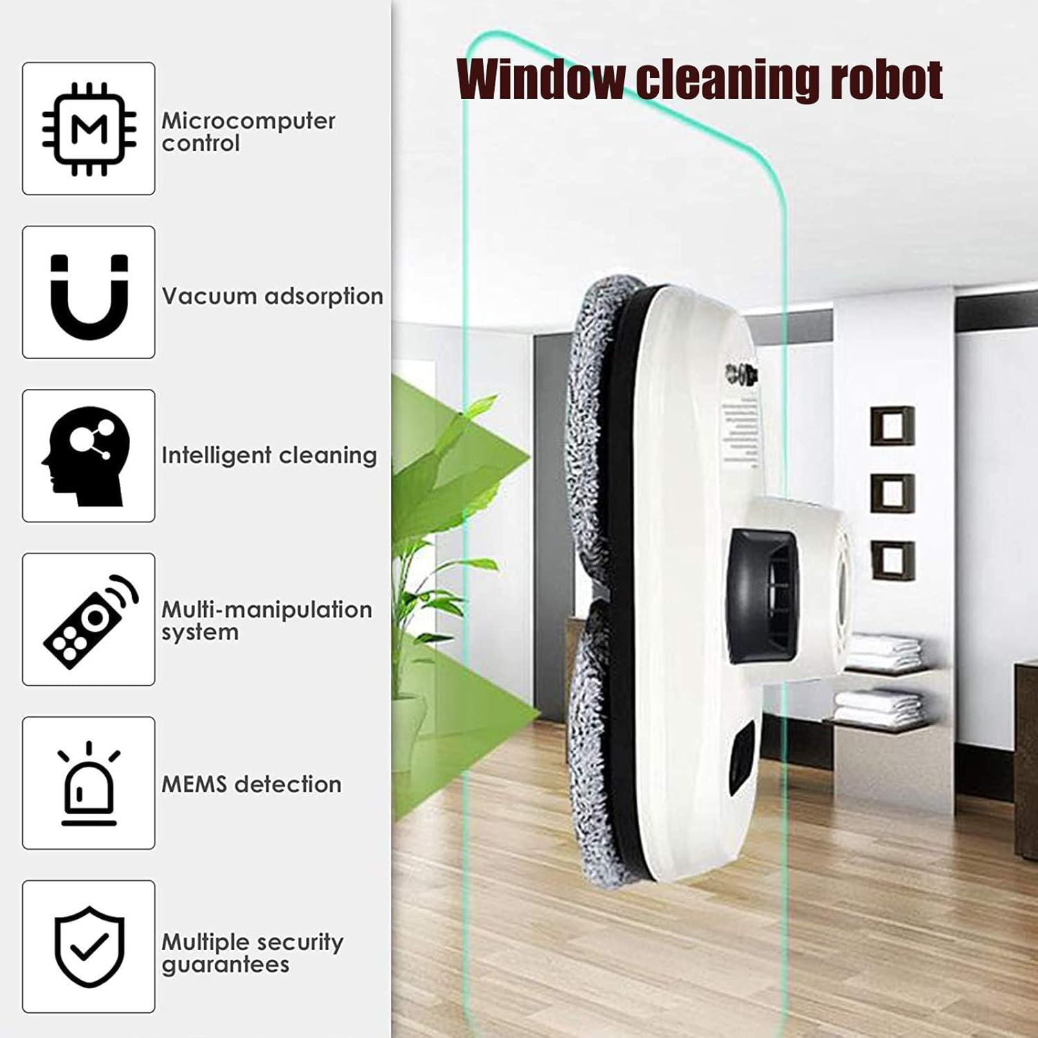 Window Cleaning Robot with Dual Water Spray, Remote Control, Intelligent Edge Detection System, 60Kpa Suction, Smart Window Vacuum for Interior/Exterior Highrise Windows image number 3