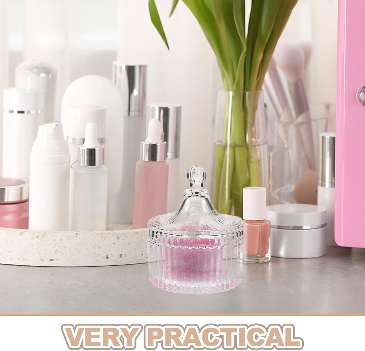 HINTRMENT Extra Large Reusable Body Duster Puff with Ribbon Soft Long Fluffy Powder Puff for Face and Body Oversized Makeup Applicator with Glass Container for Women image number 3