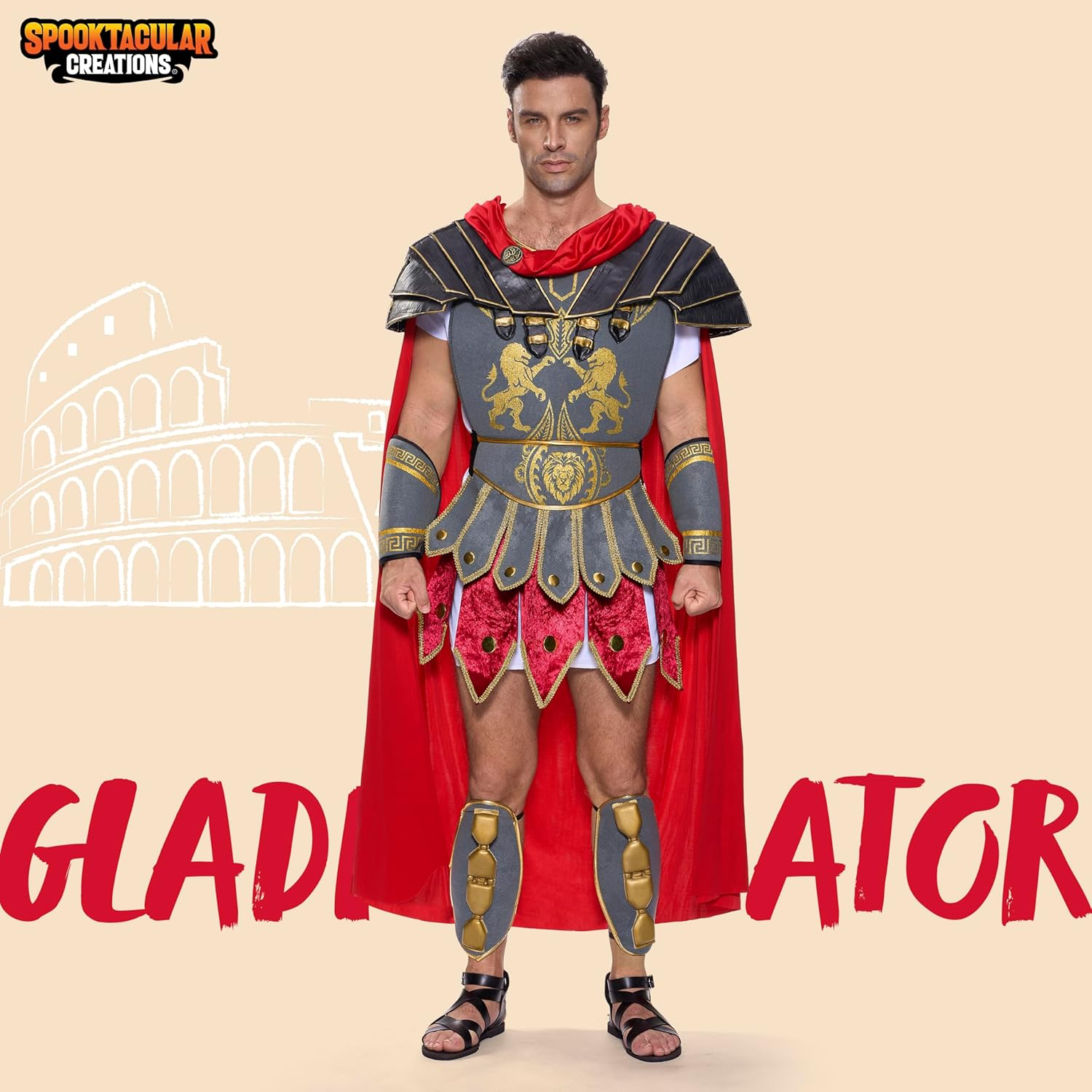 Spooktacular Creations Brave Men&rsquo;S Roman Gladiator Costume Set for Halloween Audacious Dress up Party image number 3