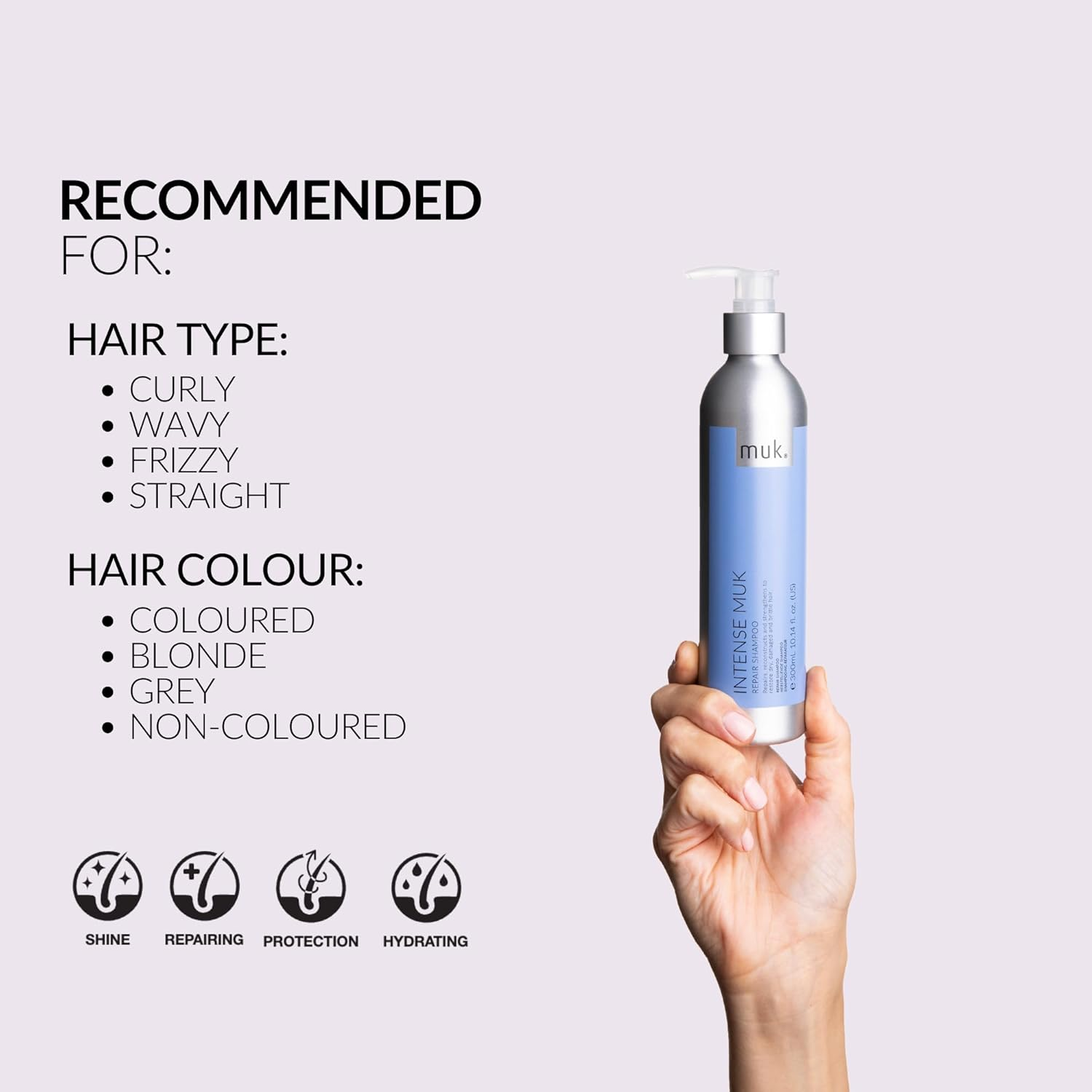MUK. Intense Muk Repair Shampoo - Reconstructing Formula for Dry, Damaged Hair. Hair Repair Shampoo Strengthens, Moisturises & Restores Elasticity. Protein Shampoo for All Hair Textures, 300Ml image number 1