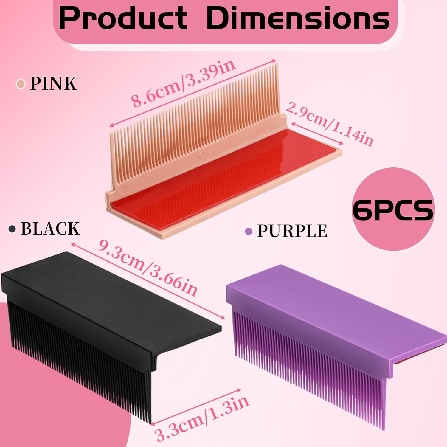 6Pcs Straightener Comb, Hair Straightening Comb Attachment for Flat Iron with 3 Color, for Black Hair Silk Press Home Travel Use (Purple, Pink, Black)