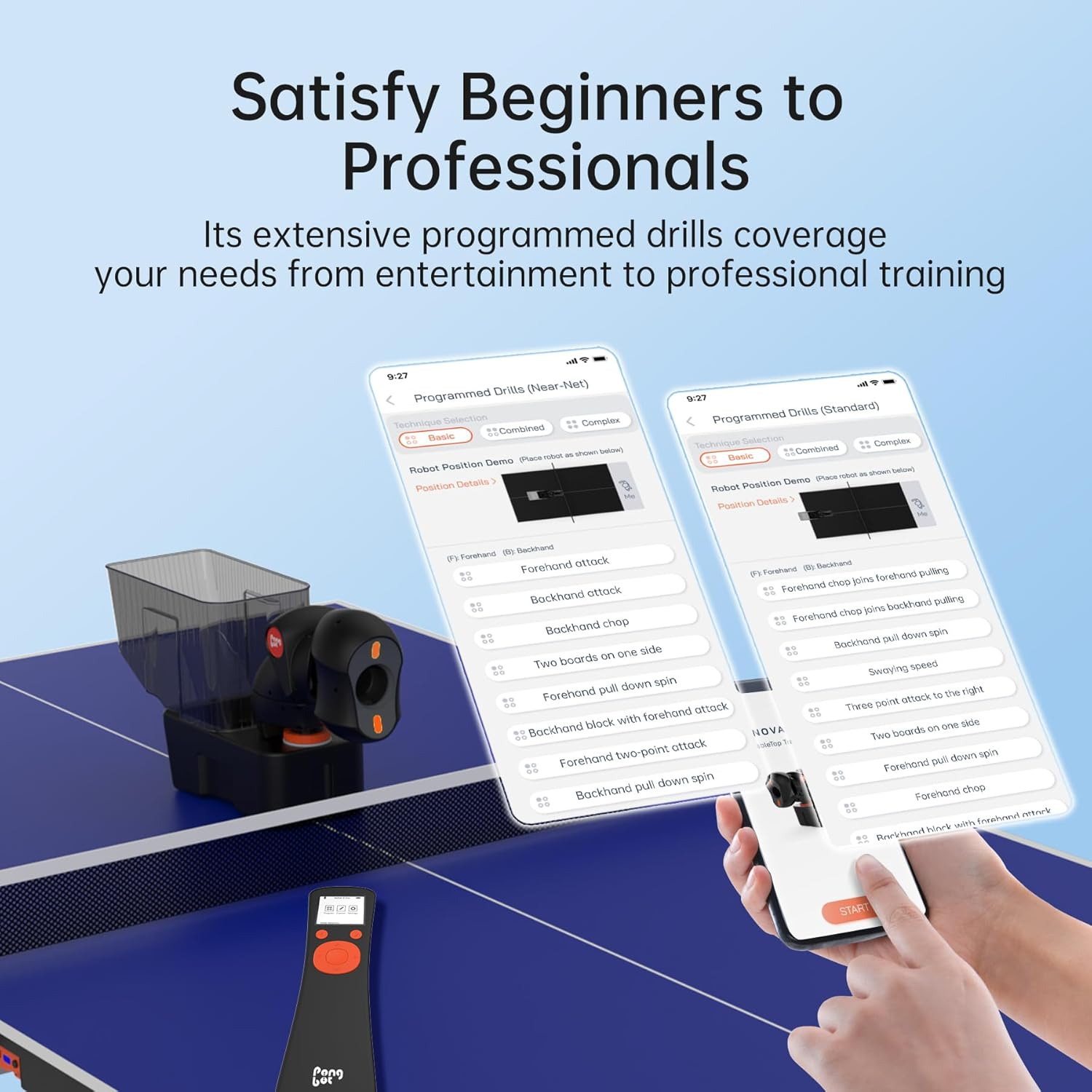 PONGBOT Table Tennis Robot, Portable Ping Pong Machine, APP Control, 264 Built-In Routines, 150-Ball Capacity, Customize Spin/Speed for Solo Training & Coaching, One-Year Warranty image number 1