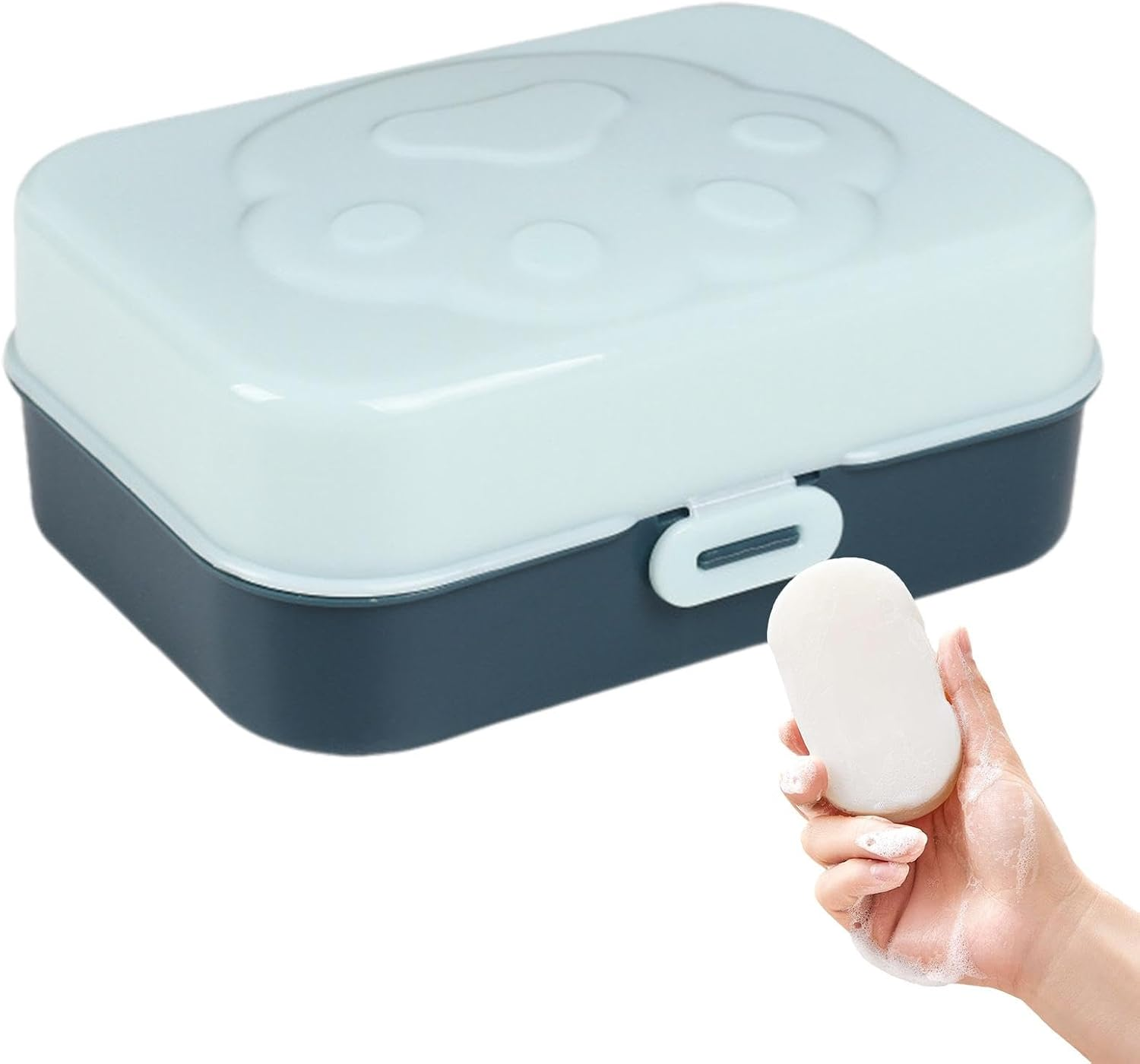 Lueear Shampoo Bar Holder Travel Case | Cleaner Bar Washing Holder | Body Cleaning Bar Drain Box for Gym Cat Paw Design with Sealing Lid