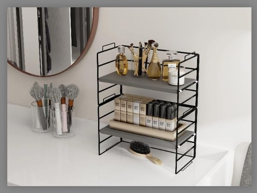 Sleek Metal Desk Shelf Organizer &ndash; Heavy-Duty Steel Frame Adjustable Book Shelf & Corner Shelf for Office & Kids, Stackable Cube Storage Unit with Rotating Design for Desktop, Kitchen image number 2