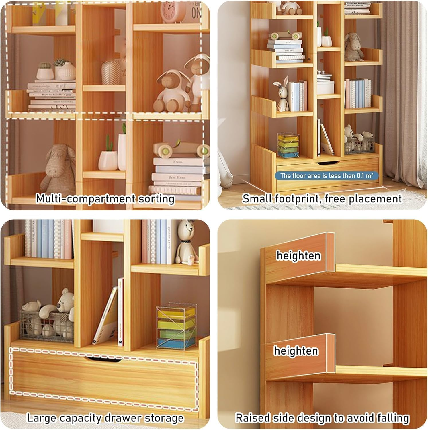 Uandhome 10-Tier Tree Bookshelf,15 Home Shelf Corner Wall Shelves Cabinet Bookcases Storage Rack,Modern Floor Standing Bookcase,Free Standing Tree Bookcase for Bedroom,Living Room,Office (15 Pcs Wood) - 10 Pcs Walnut image number 4