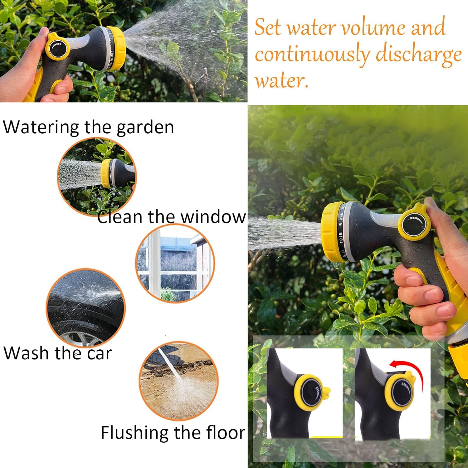 Shgarden Garden Hose Nozzle Sprayer Heavy Duty 5Pcs Water Hose Nozzle Sprayer with 10 Adjustable Watering Patterns Thumb Control on off Valve Anti-Slip Garden Hand Shower for Watering SH0069 (Orange) image number 1