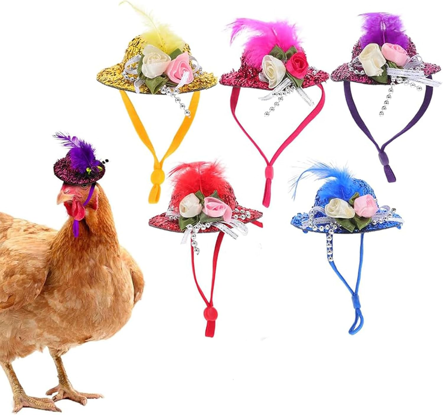 Ksngtixe 5Pcs Floral Chicken Hats - Adjustable Strap Bird Headwear, Lightweight Pet Hat for Small Pets, Chickens, Parrots & Parakeets, Ideal Photo Props image number 3