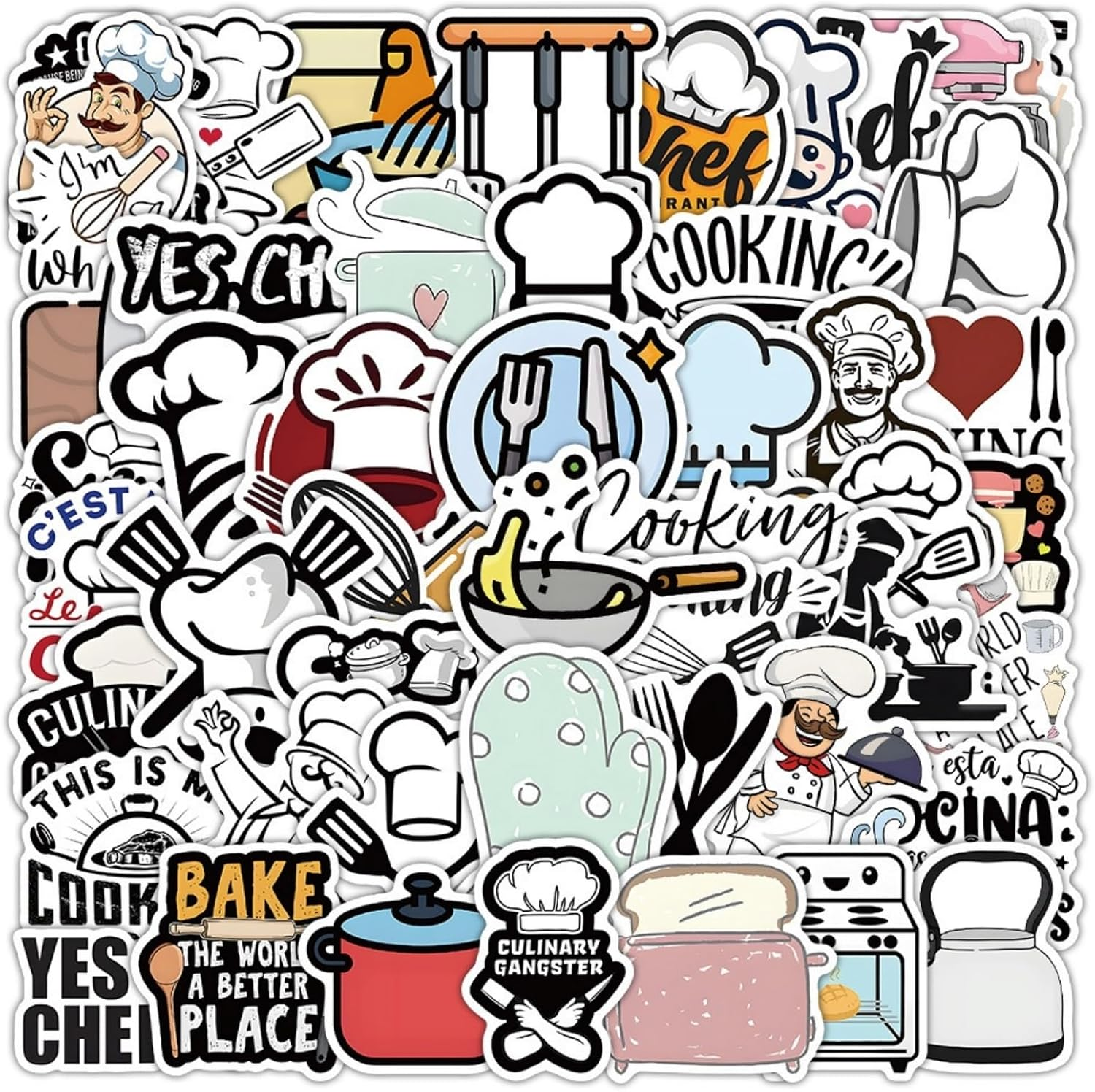 54PCS Funny Baking Stickers - Cute Chef Kitchen Stickers for Kitchenware, Water Bottles & Lunchboxes, Creative Decals for Home Cooks, Students, Baking image number 5