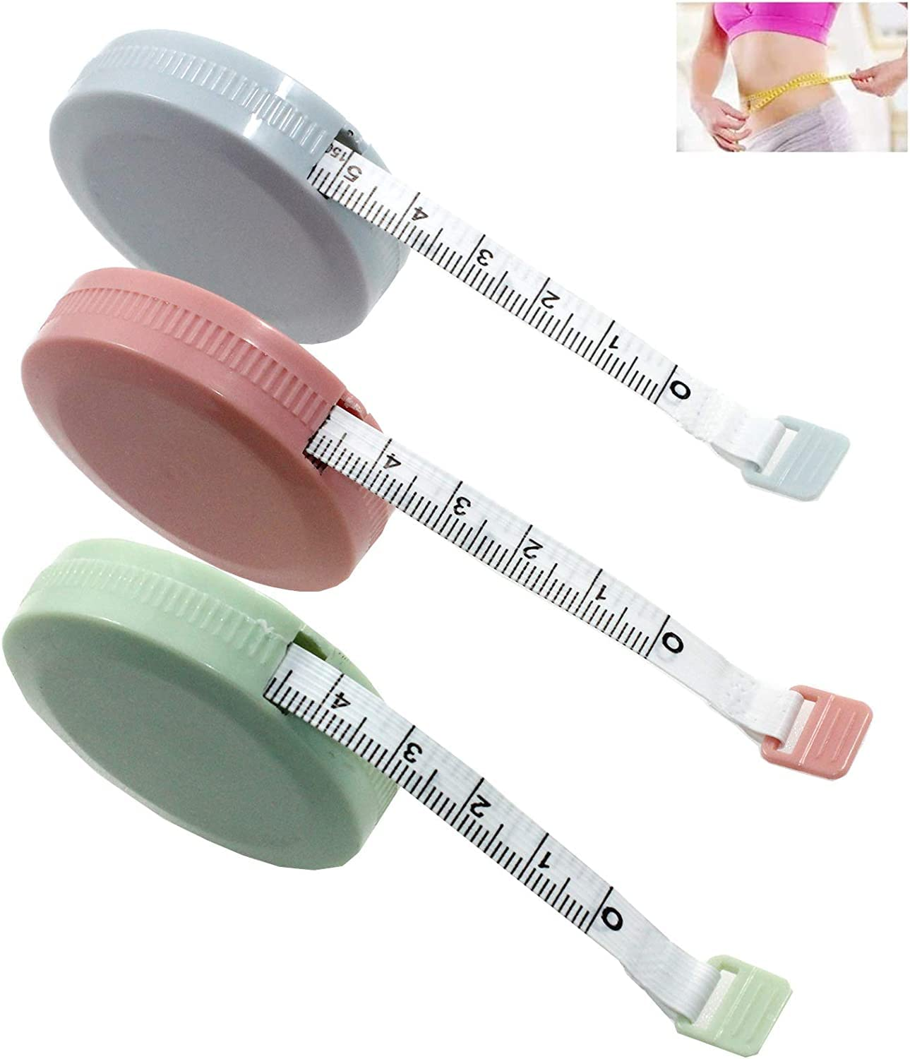 3 Pieces Retractable Measuring Tape, Betterjonny 1.5 Meter 60 Inch Medical Body Measurement Soft Tape Measure Tailor Sewing Craft Cloth Dieting Measuring Ruler image number 1