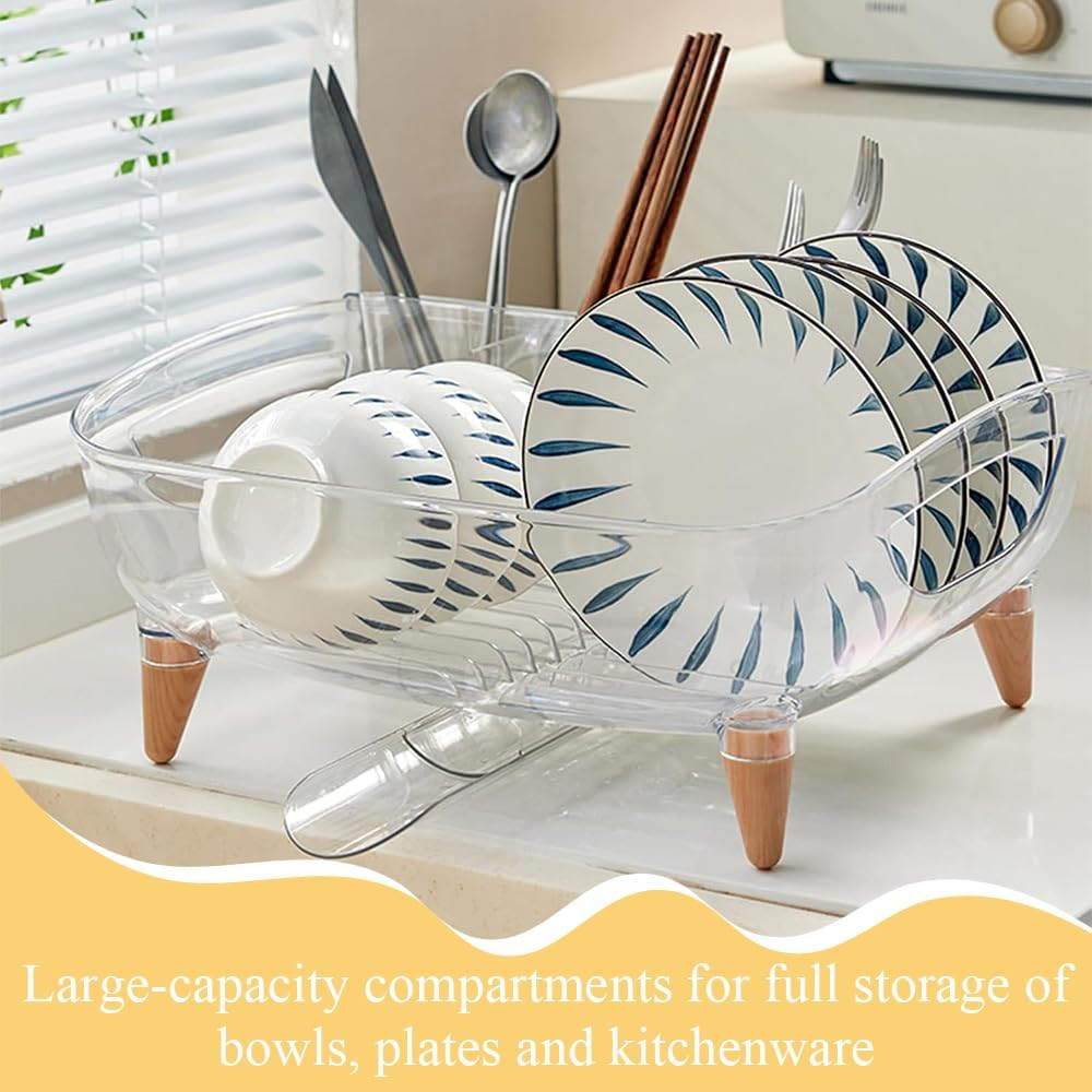 Dish Drying Rack,Dish Drainer,For Kitchen Counter, Kitchen Storage and Organisation,With Turn the Gutter and Handle,Quick Storage, Can Hold Cups, Plates,Chopsticks,Knives and Forks image number 3