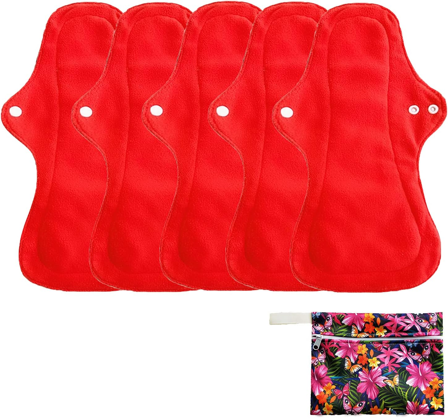 6Pcs Resuable Waterproof Menstrual Pad Sets Including 1Pc Mini Wet Bag and 5Pcs Heavy Flow Red Color Microfleece Stay Dry Menstrual Pads Mama Cloth Sanitary Napkins&hellip; image number 2