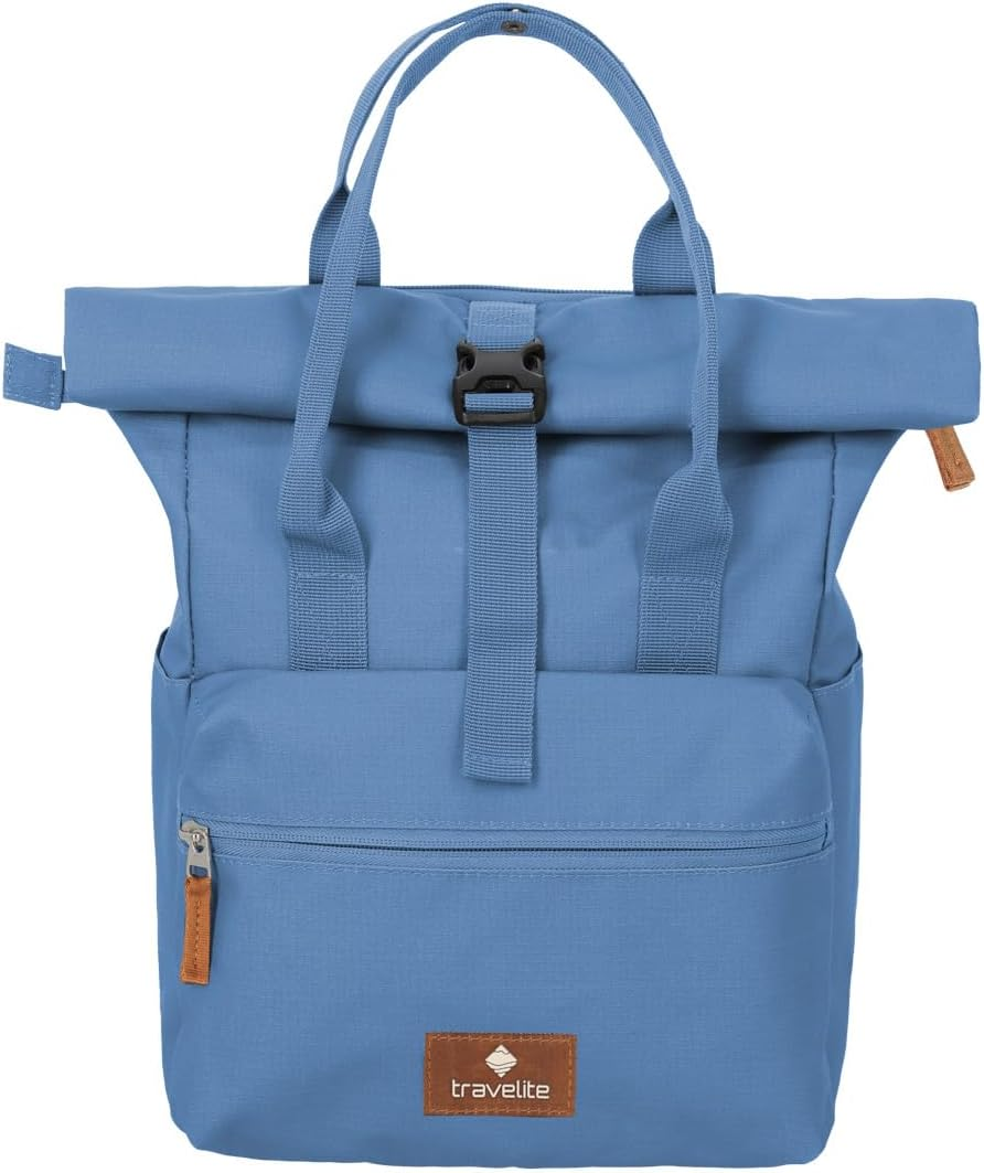 Travelite Hand Luggage Backpack, Laptop Backpack, 14 Inches, Basics Short Handle Rollup, Travel Backpack Rolltop Function - Denim image number 4