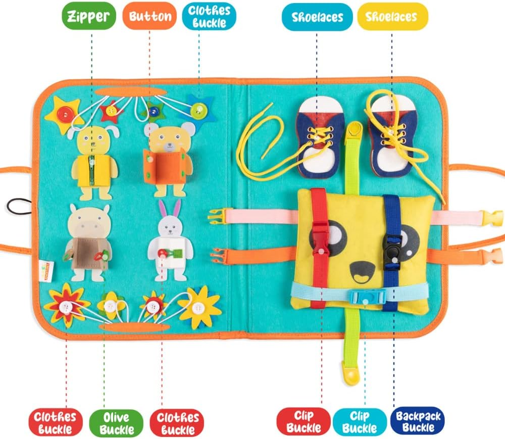 Montessori Busy Board for Toddlers 1-3, Toddler Travel Toys Airplane Activities, Educational Toys for 1 Year Old, Sensory Busy Book for 2 Year Old Boy Birthday Gift, Fine Motor Skills Learning Board image number 2