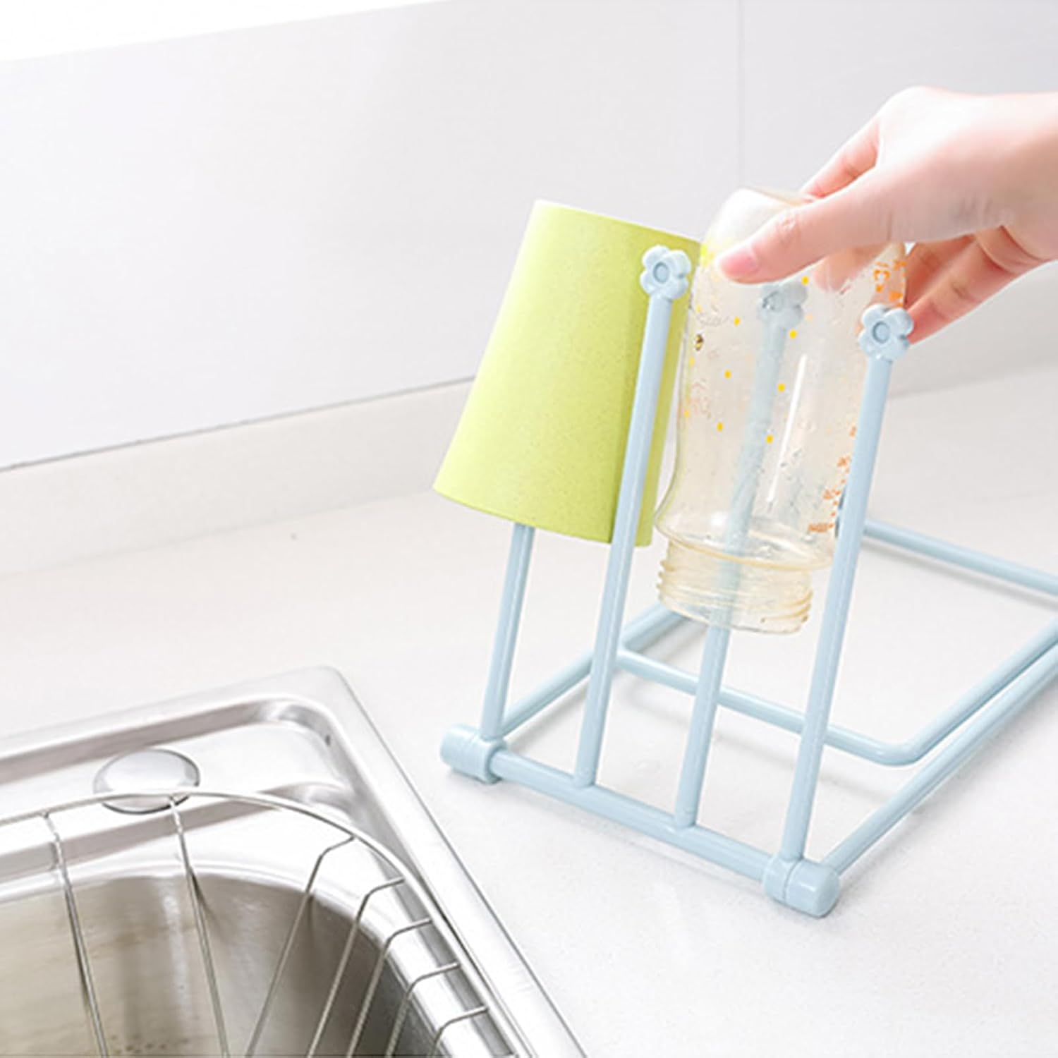 Countertop Dishcloth Drying Rack Foldable Kitchen Rag Holder, Towel Bar, Desktop Hand Towel Stand for Kitchen, Bathroom (Blue) image number 5