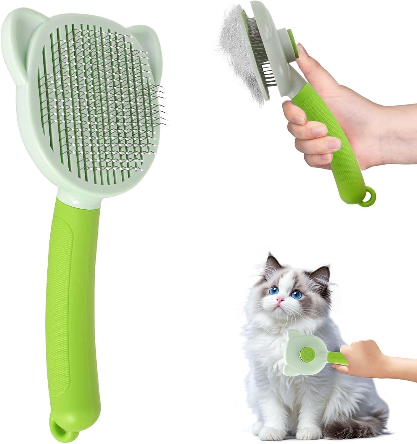 Pet Dog Brush, Cat Brush, Dog Brush, Cat Brush for Long Hair and Short Hair, Clean Pet Hair from the Brush with One Button, Prevents Tangles