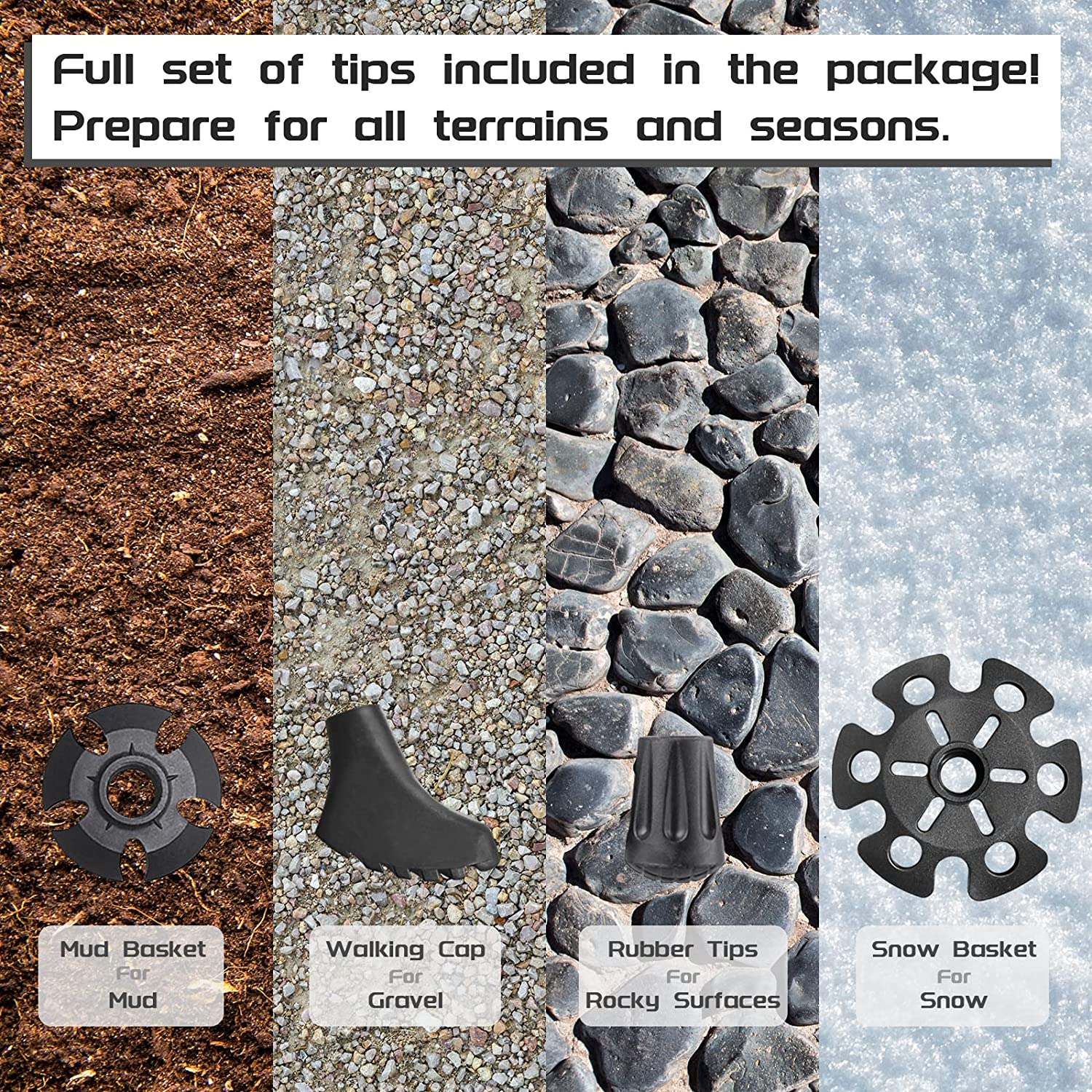 Thefitlife Trekking Poles Accessories Set - Rubber Replacement Pole Tip Protectors Fit Most Standard Hiking, Walking Poles with 11Mm Hold Diameter image number 1