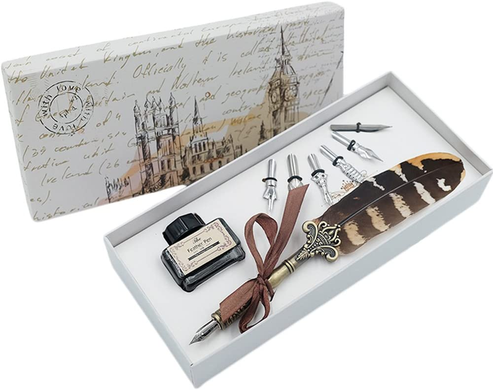 Feather Quill Pen Set Dip Pen with Ink and 6Pcs Stainless Steel Nibs Calligraphy Pen in Gift Box HO-Q-300 image number 4