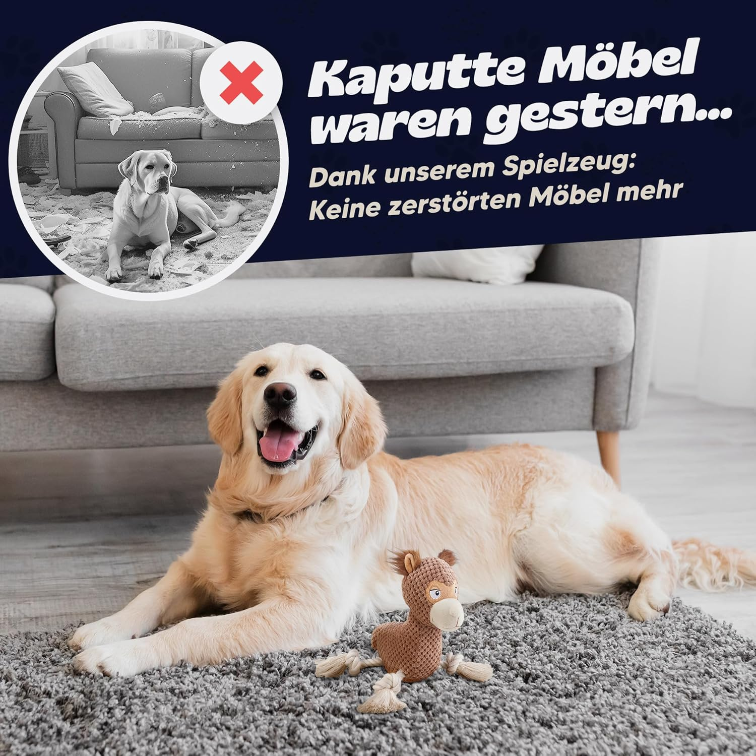 Napfgefl&uuml;ster&reg; - Alpaca Bruno Plush Dog Toy, Cute Squeaky Dog Toy with Crinkle Paper, Dew Dog Chew Toy for Small, Medium, Large Dogs