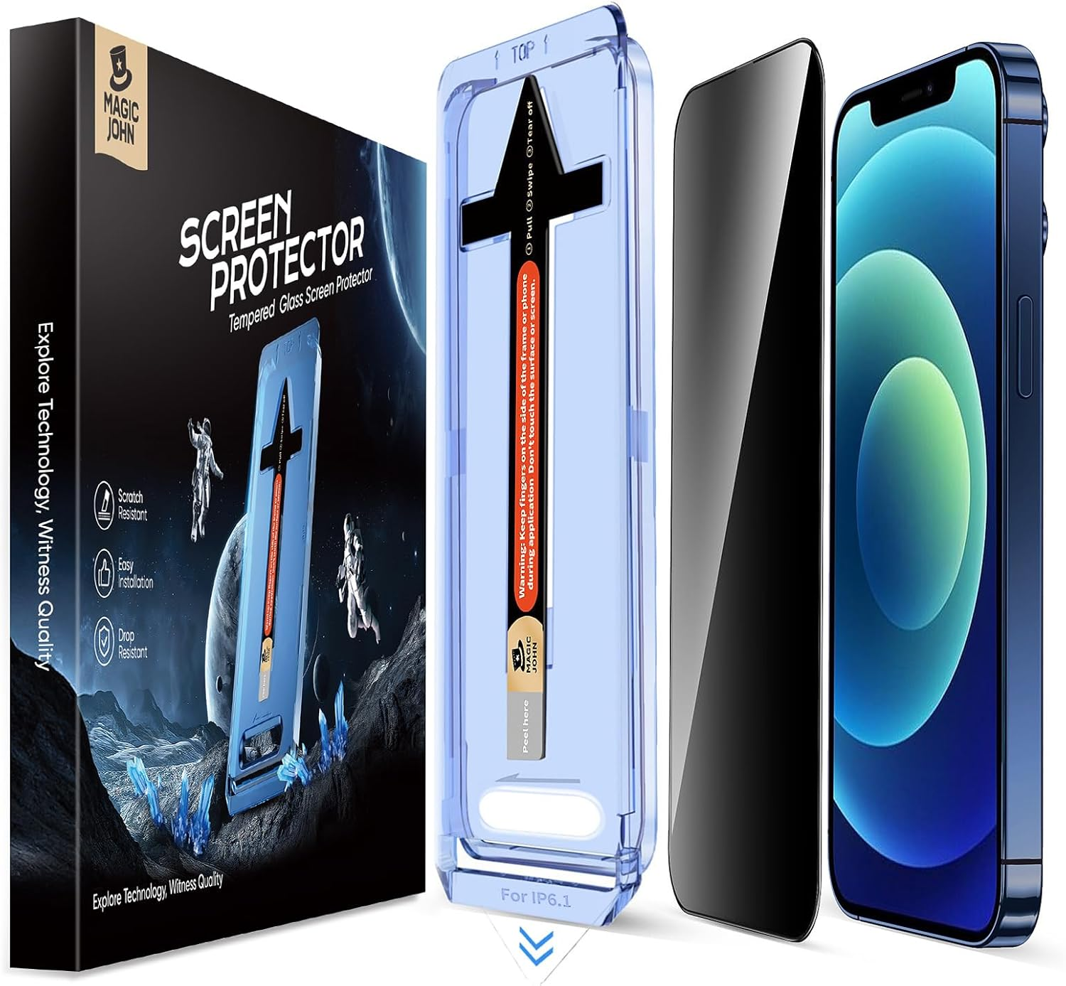 MAGIC JOHN 2 Pack for Iphone 12/12 Pro 6.1 Inch Privacy Glass Screen Protector, Auto Dust-Elimination Installation, Bubble Free, Easy Installation image number 3