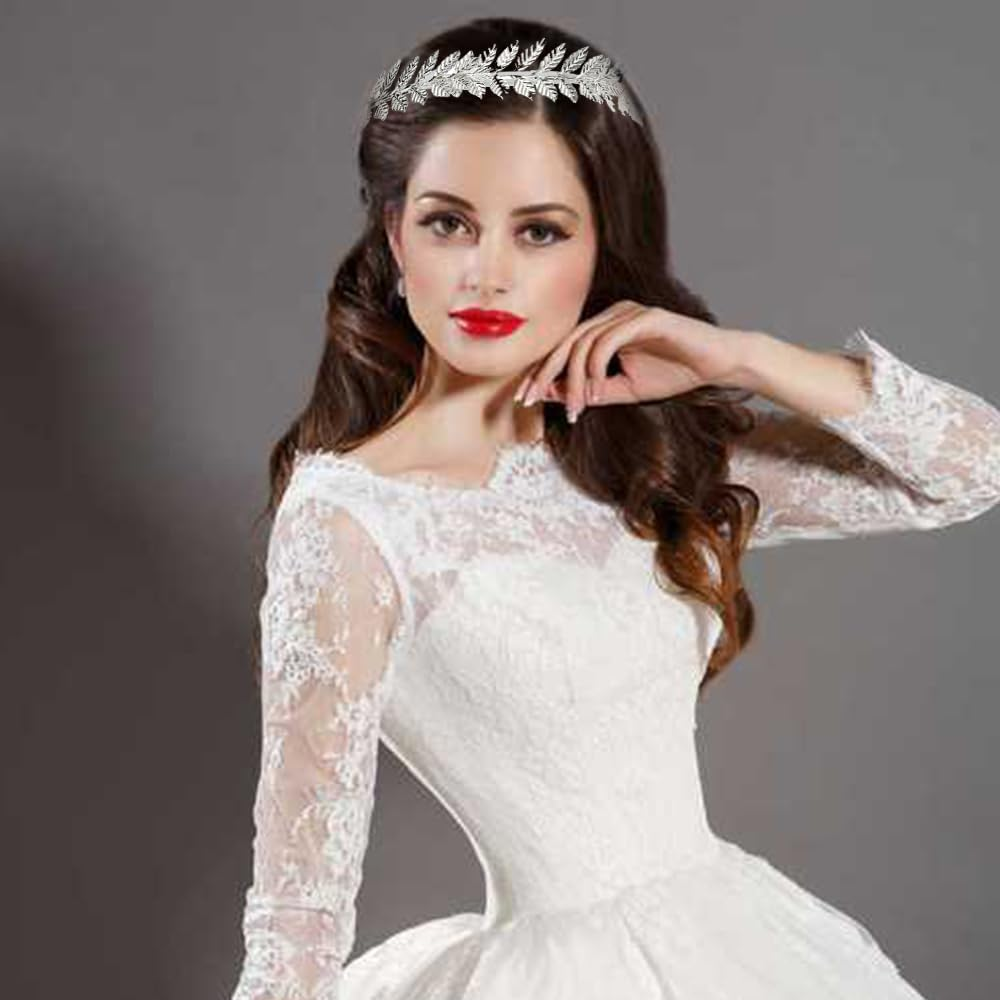 Visxcnu 1 X Women'S Hair Band, Gold Headpiece, Bride, Roman Goddess Headband, Girls' Laurel Wreath, Hair Accessories, Golden Wedding, Boho Leaf Hair Crown Accessories, Silver image number 3